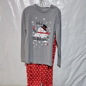Festive Snowman Mens Pajama Set - Gray and Red